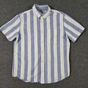 Everlane Mens Organic Cotton Short Sleeve Striped Button Down Shirt Blue White M